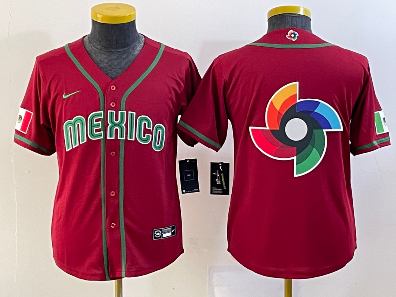 Youth Mexico Baseball 2023 Red Big Logo World Baseball Classic Stitched Jersey Youth Mexico Baseball 2023 Red Big Logo World Baseball Classic Stitched Jersey